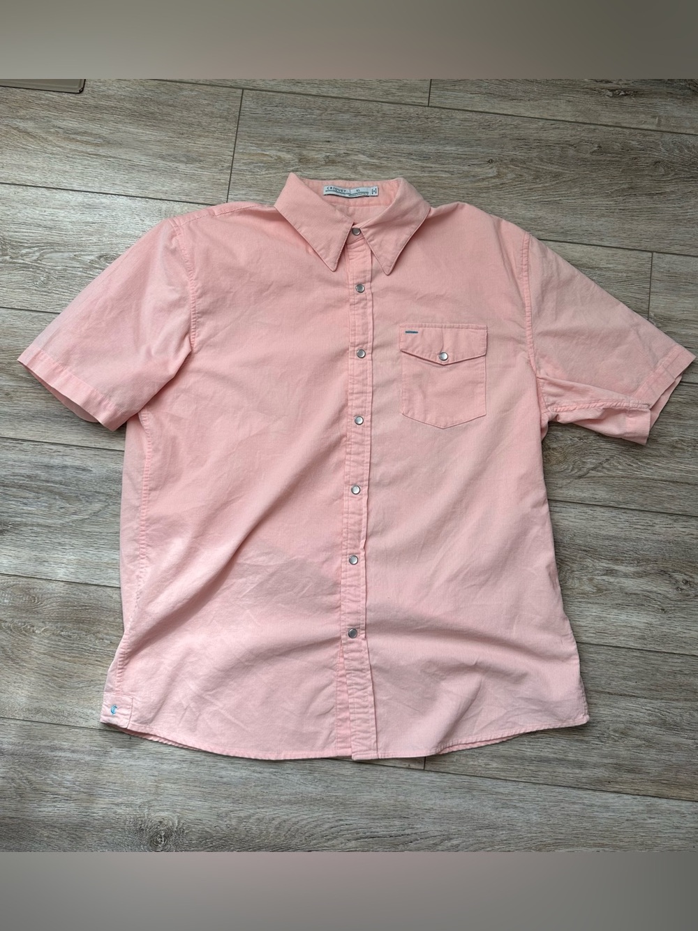 Criquet Short Sleeve Corduroy Pearl Snap Shirt Pink XL